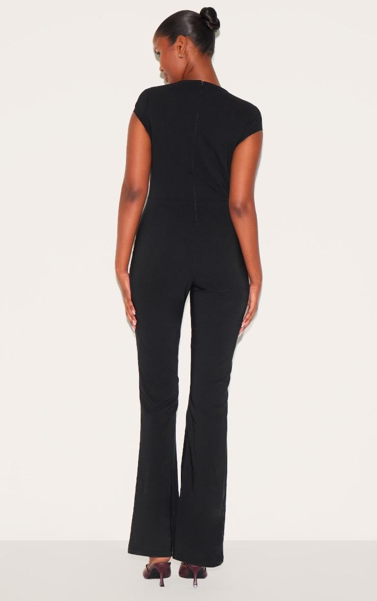 Black Stretch Woven Corset Detail Cap Sleeve Flared Jumpsuit Product Image