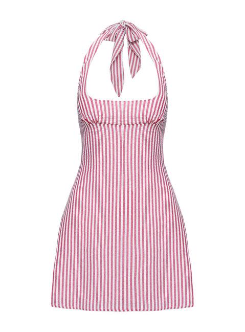 Kalico Halter Mini Dress Red / White Stripe Product Image