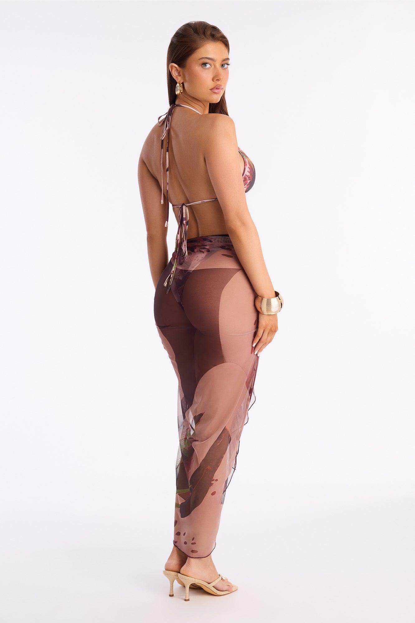 Sunset Sip Floral 3 Piece Bikini Sarong Set - Brown/combo Female Product Image
