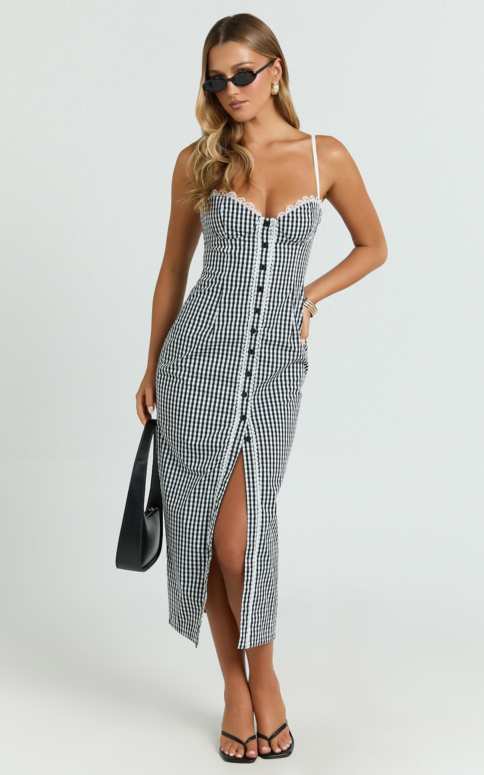 Anessa Midi Dress - Button Front Bustier Fitted Dress in Black Product Image