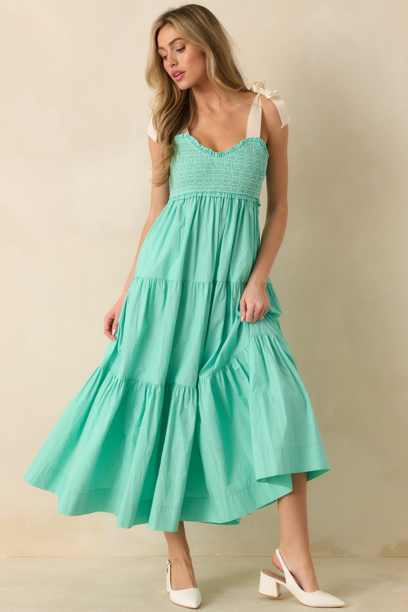 The Felicity Mint Green Cotton Midi Dress Product Image