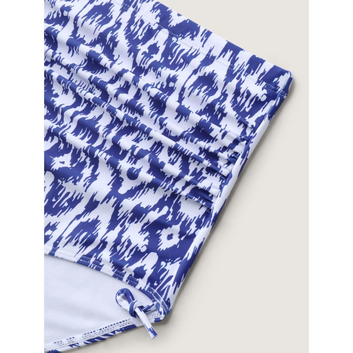 Plus Size Color Fusion Ruched Abstract Swim Dress Women's Swimwear Indigo Beach Bodycon Heart neckline High stretch Curve Swim Dresses BloomChic 30/6X Product Image