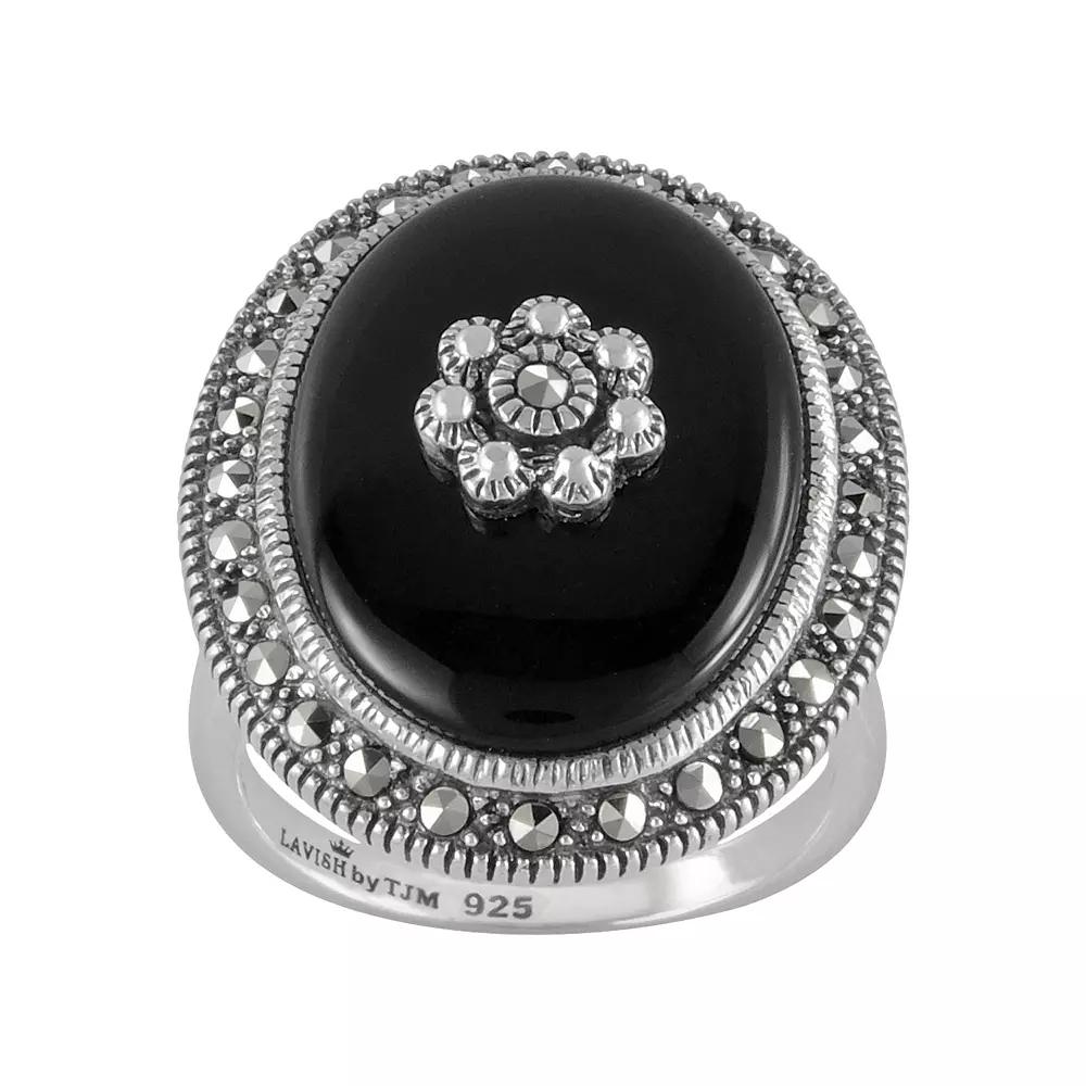 Lavish by TJM Sterling Silver Onyx Flower Ring, Women's, Size: 6, Black Product Image