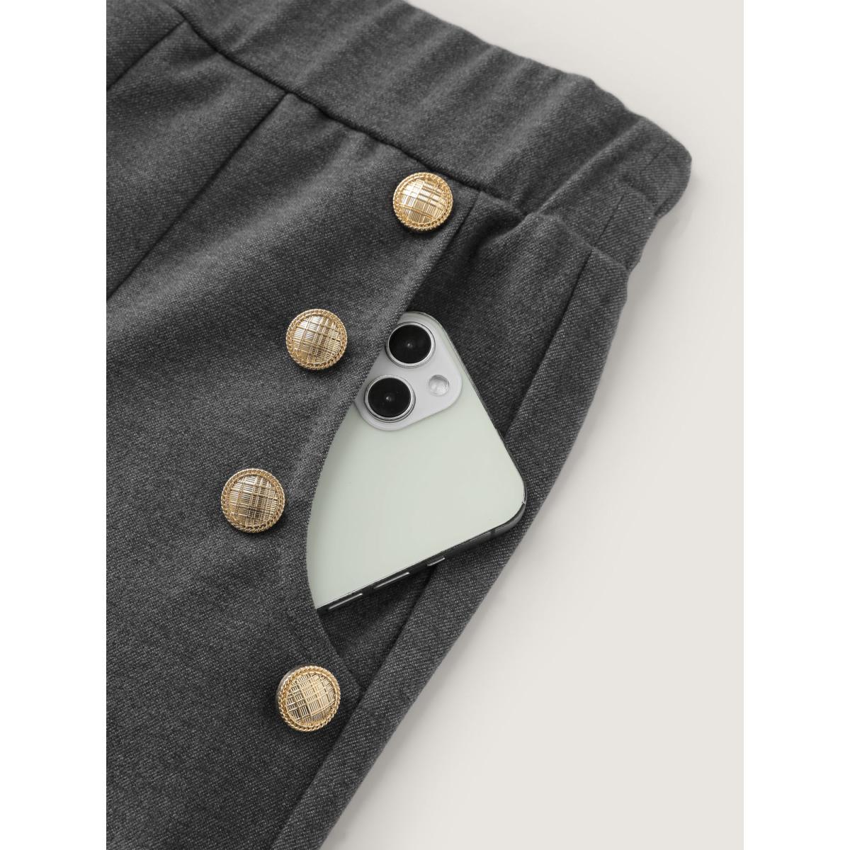 Plus Size Pleated Elastic Waistband Wide-Leg Pants Women DimGray Office Mid Rise Office Pants BloomChic 26/4X Product Image