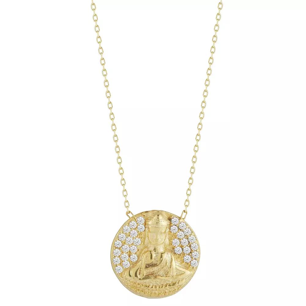 Sunkissed Sterling Sterling Silver Cubic Zirconia Buddha Medallion Necklace, Womens Silver Tone Product Image