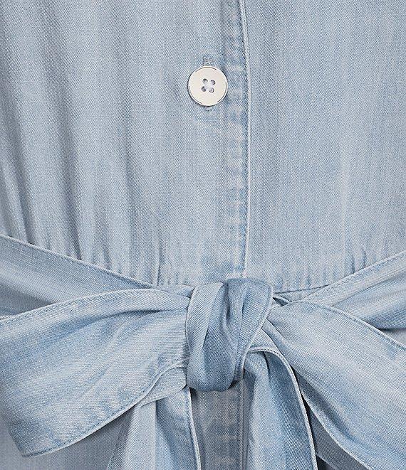 Cloth & Stone Chambray Collared Short Sleeve Belted Midi Shirt Dress Product Image