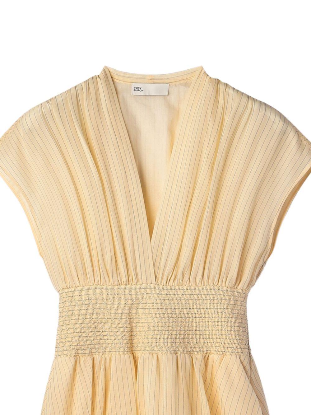 striped V-neck smocked midi day dress Product Image