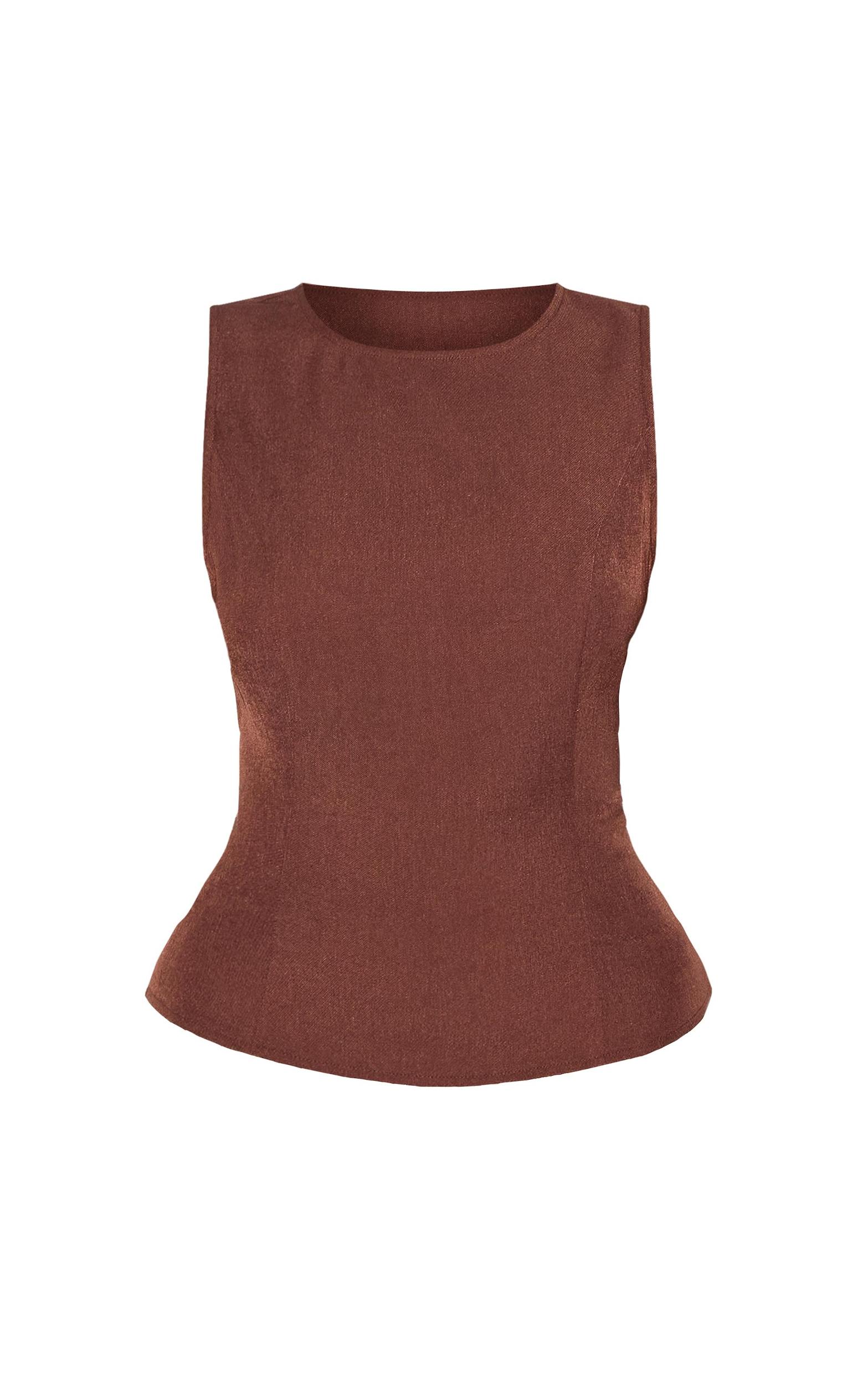 Chocolate Fitted Woven Long Top Product Image