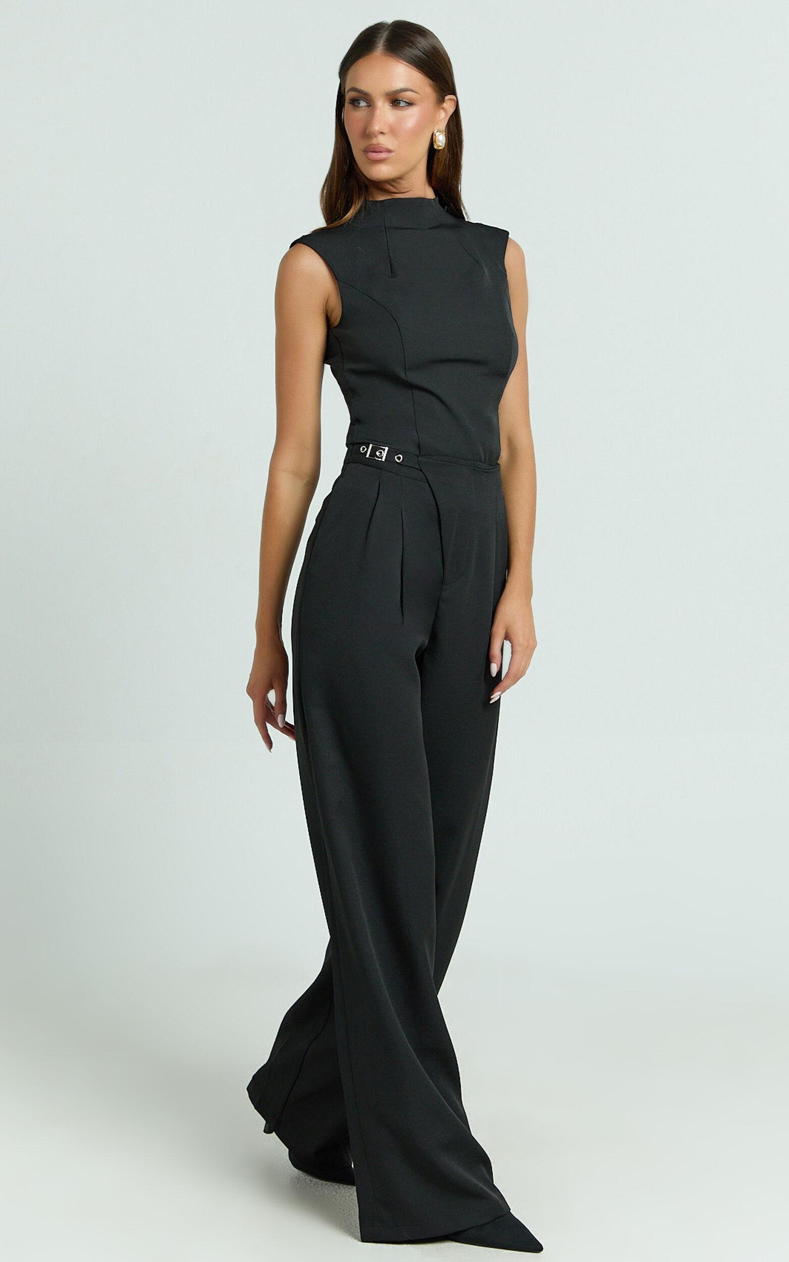 Paxton Top - High Neck Fitted Open Back Sleeveless Top in Black Product Image