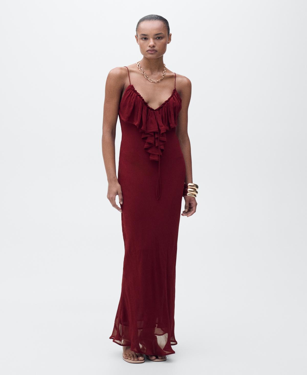 Chiffon dress with ruffle detail - Women | MANGO USA Product Image