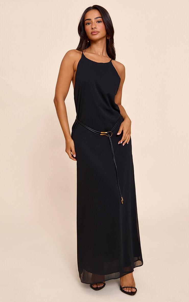 Petite Black Woven Cami Trim Detail Maxi Dress Product Image