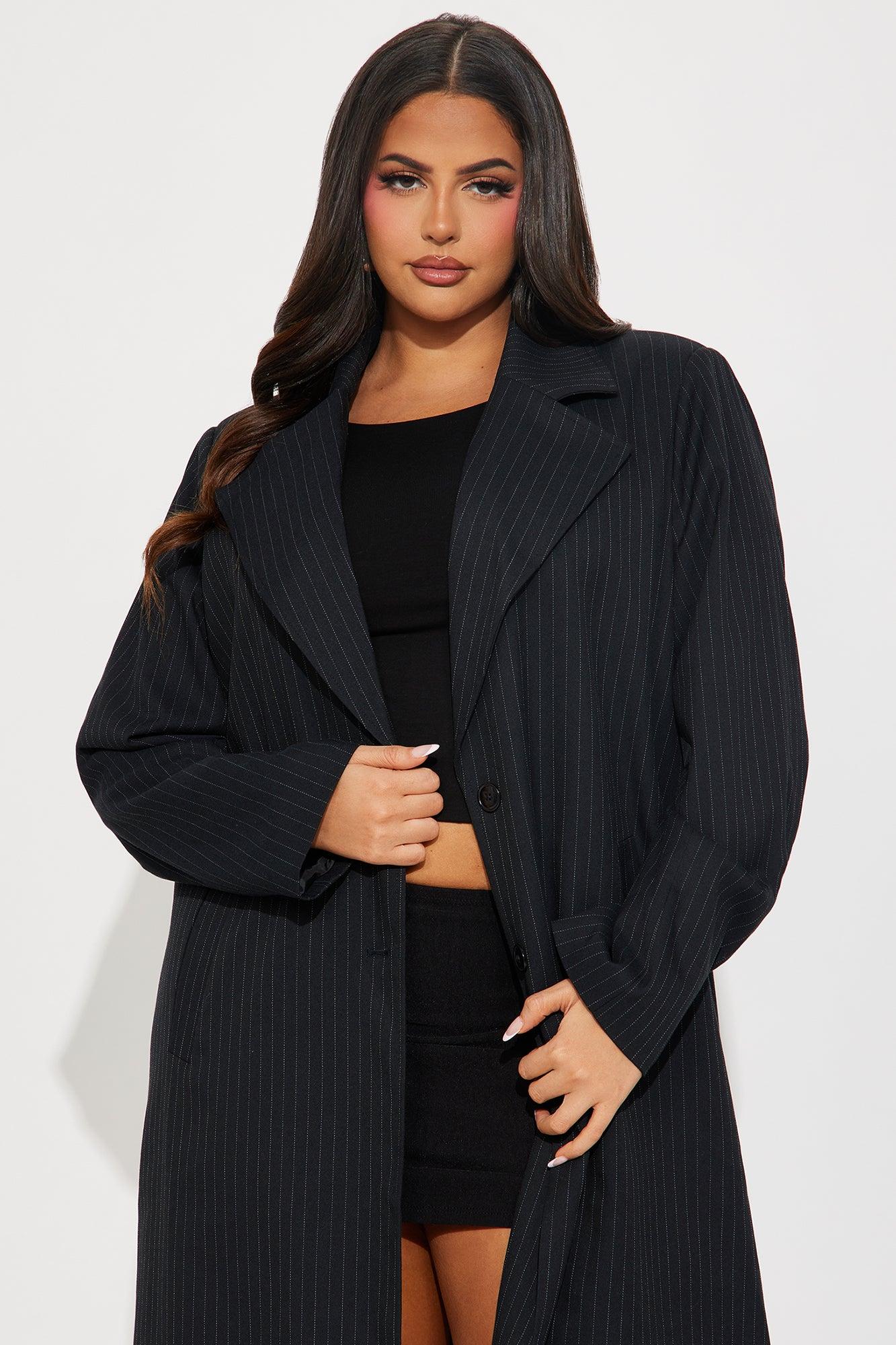Business Plans Pinstripe Long Blazer - Black/combo Female Product Image