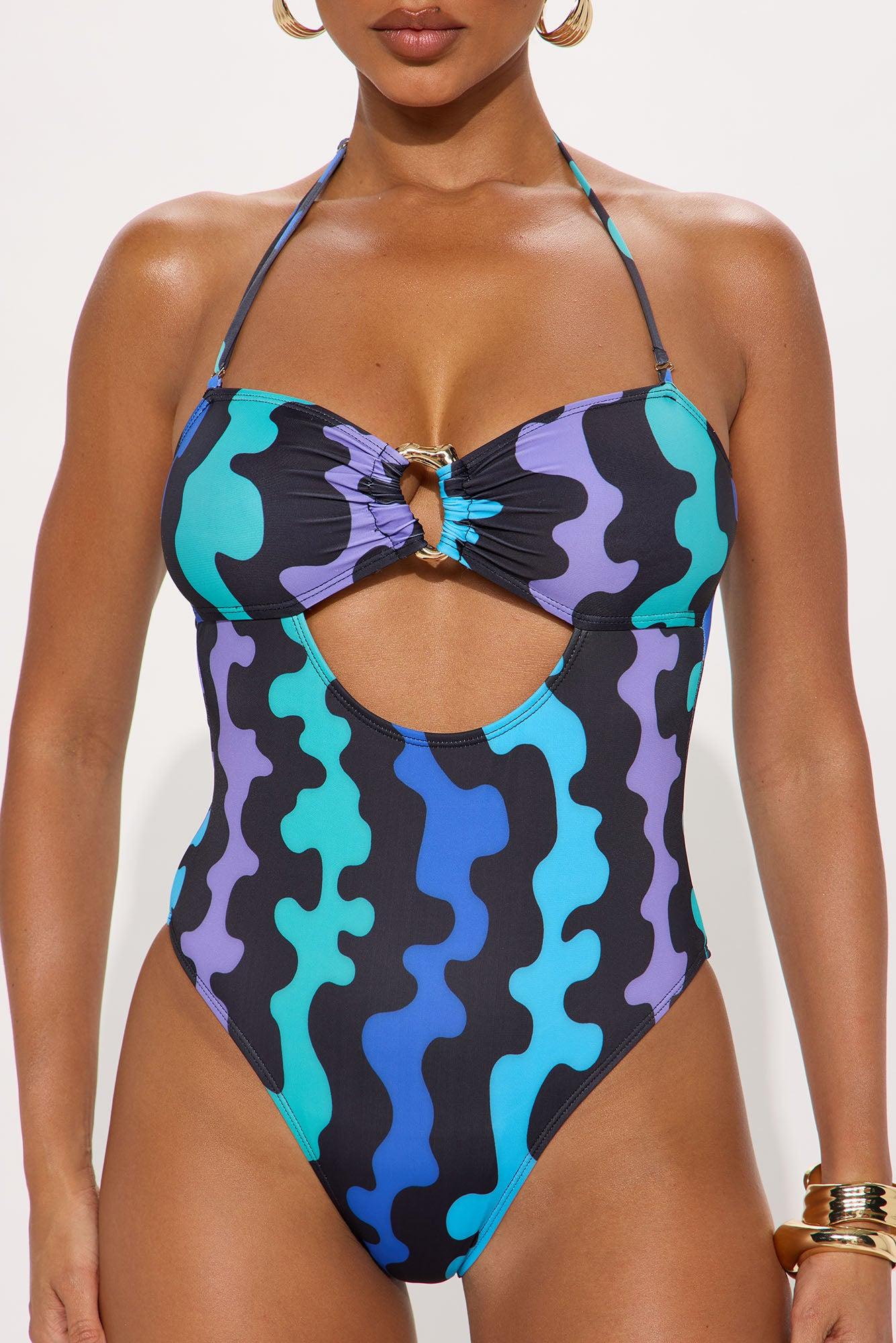 Maldives Muse Hardware Cutout Strapless 1 Piece Swimsuit - Black/Blue Product Image