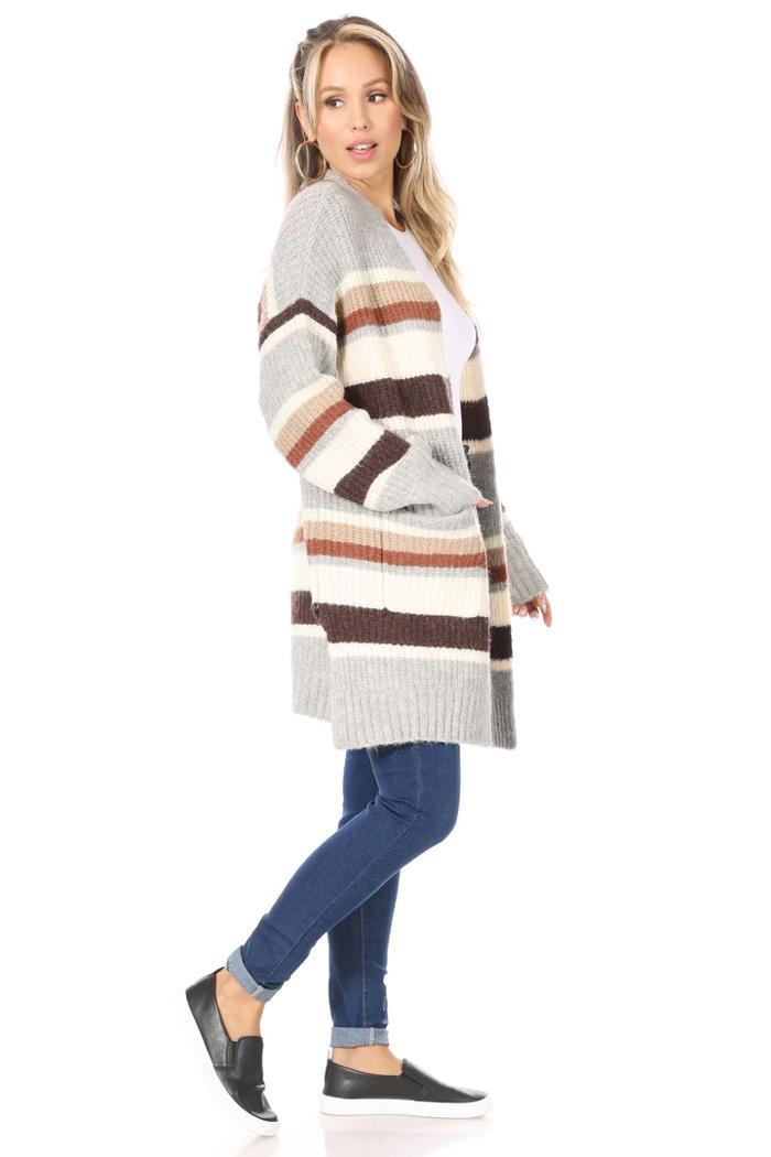 Striped Knitted Cardigan With Pockets Product Image