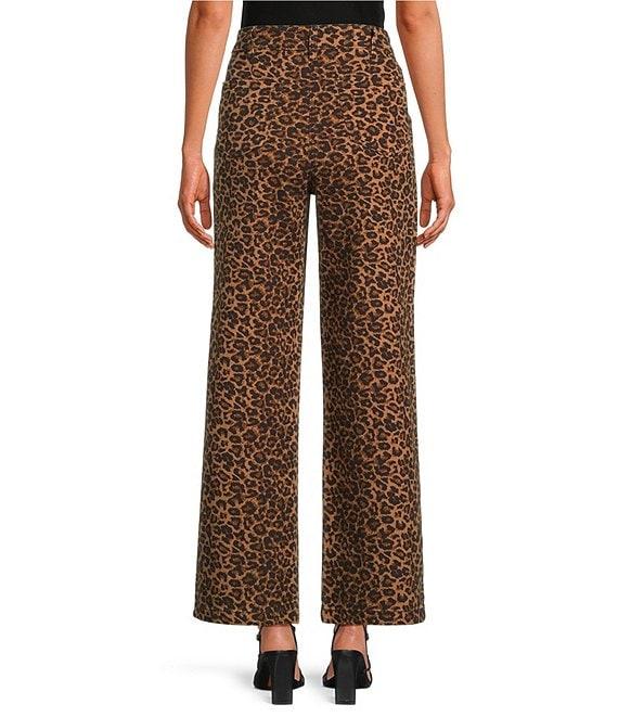 Skies Are Blue Leopard Print Wide Leg Denim Jeans Product Image
