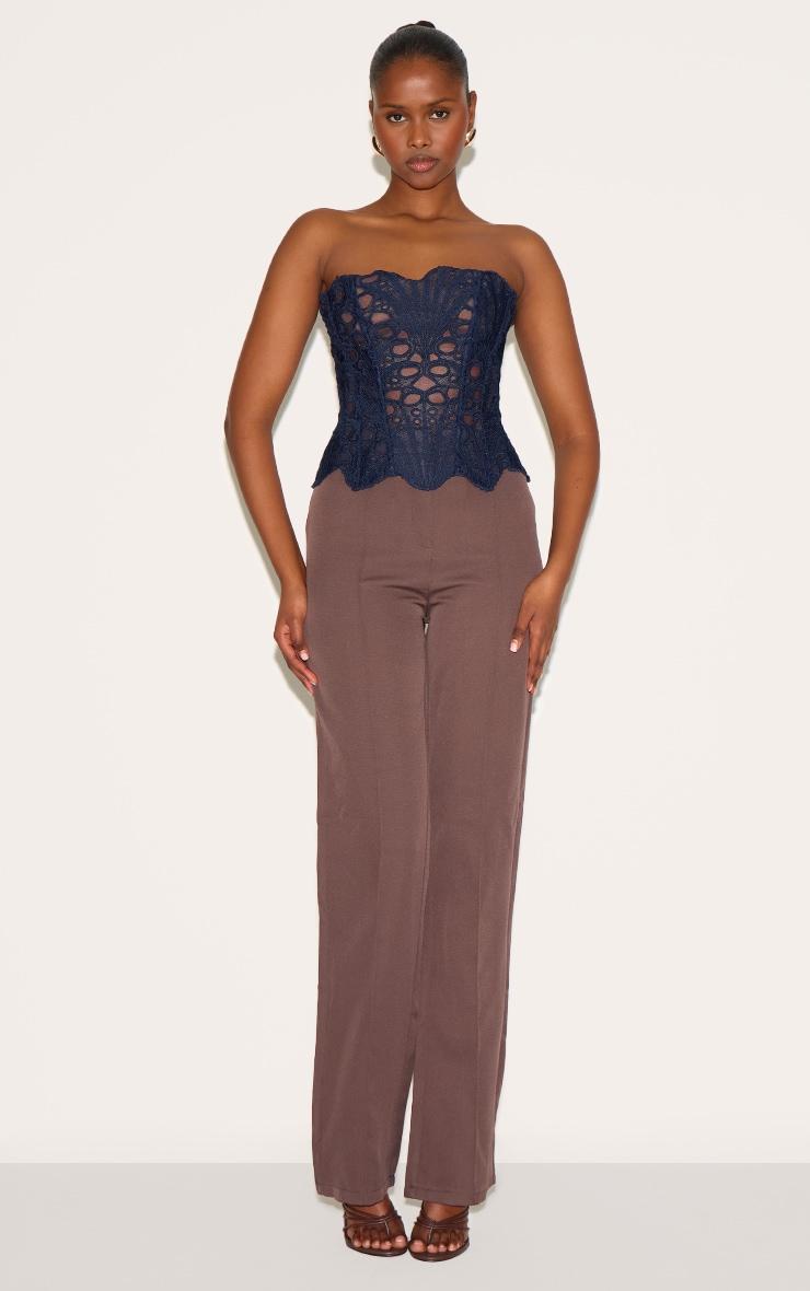 Navy Textured Sheer Floral Lace Corset Product Image