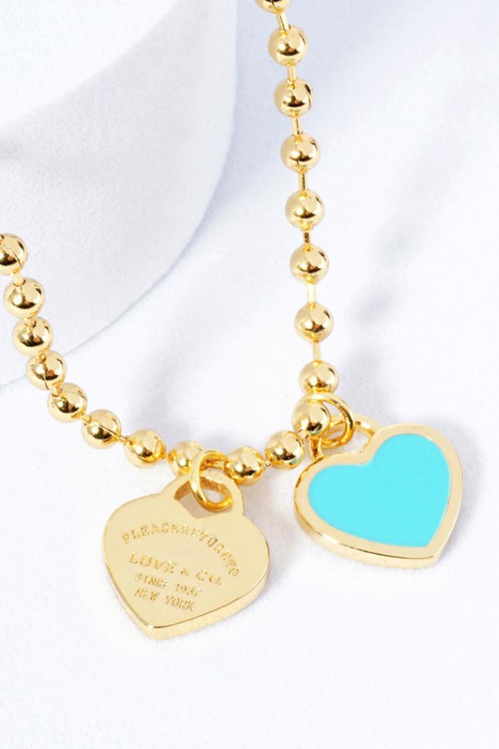 Double Heart Pendant Bubble Chain Necklace Product Image