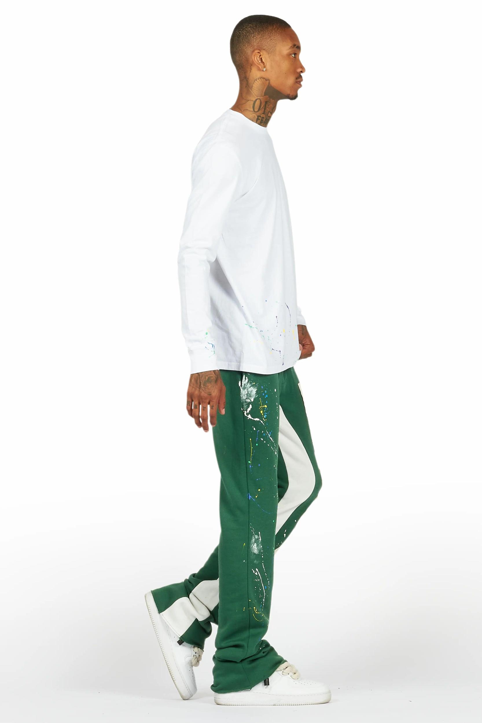Bert White/Green Long Sleeve T-Shirt/Baggy Pant Set Male Product Image