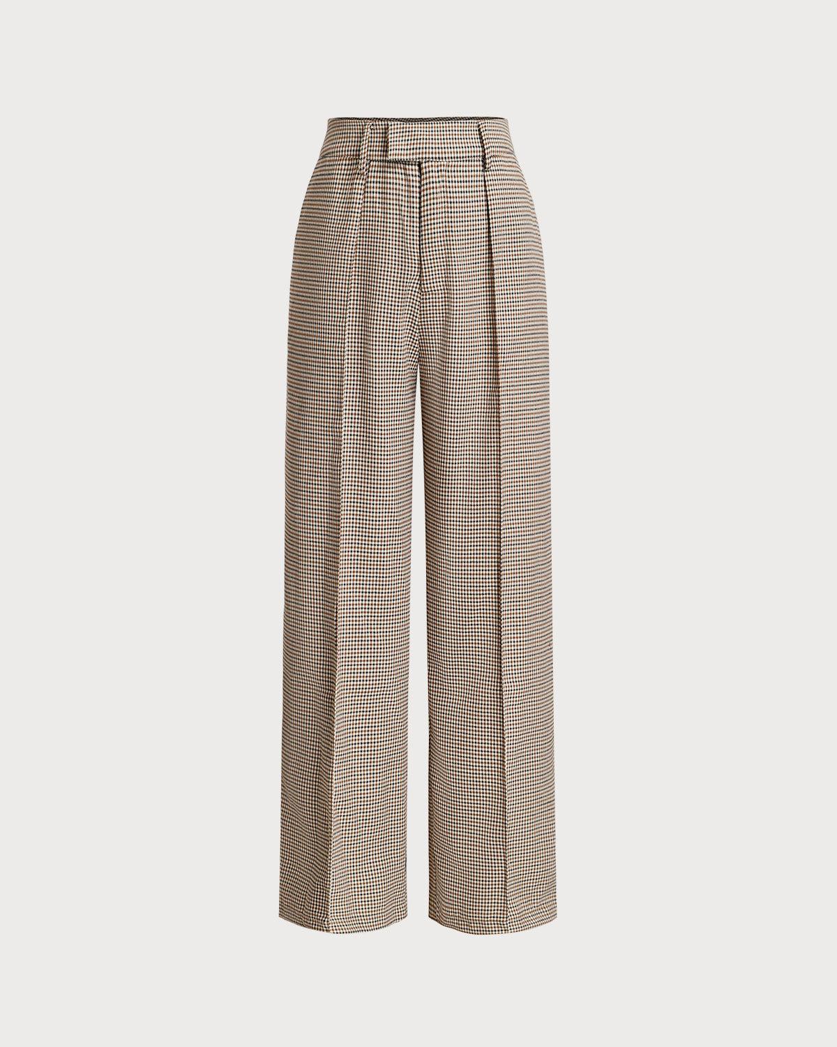 Brown Plaid Straigh Pants Product Image