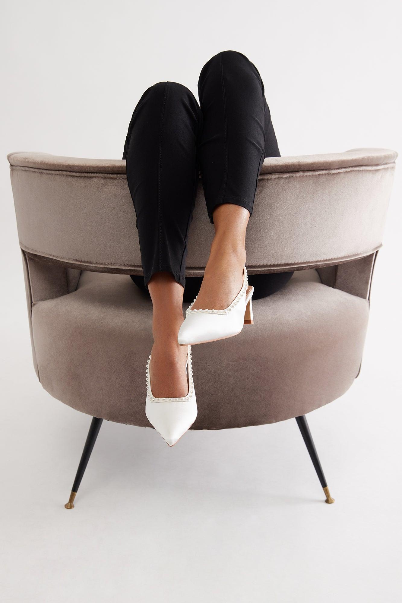 Amore Satin Pearl Pumps - White Female Product Image