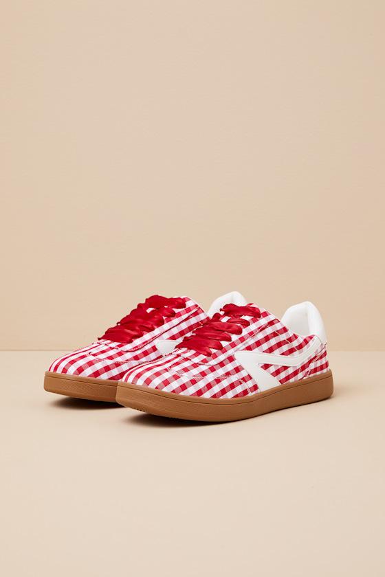 Voyage Red Gingham Lace-Up Sneakers Product Image