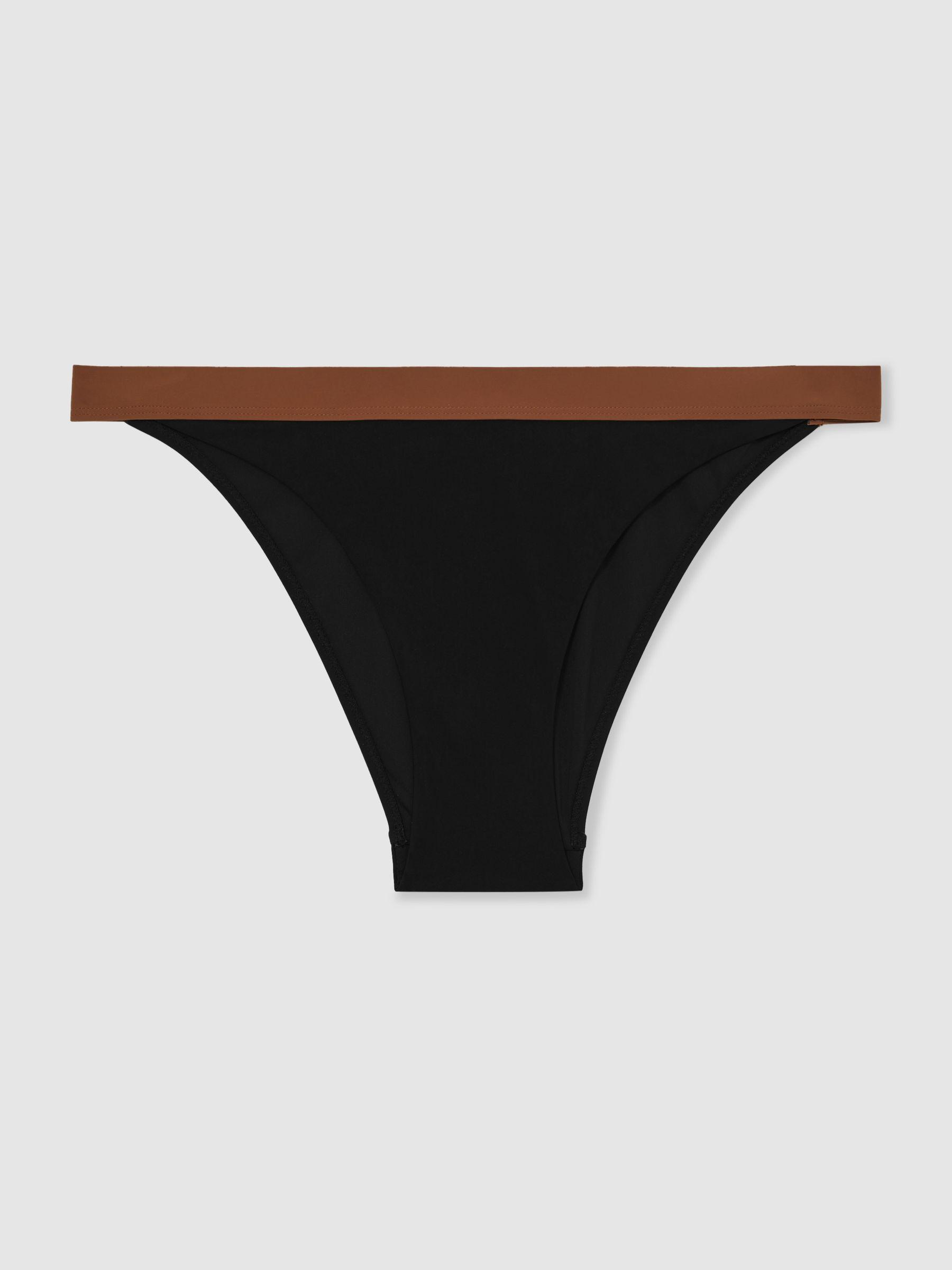 Contrast-Trim Bikini Bottoms in Black/Tan Product Image