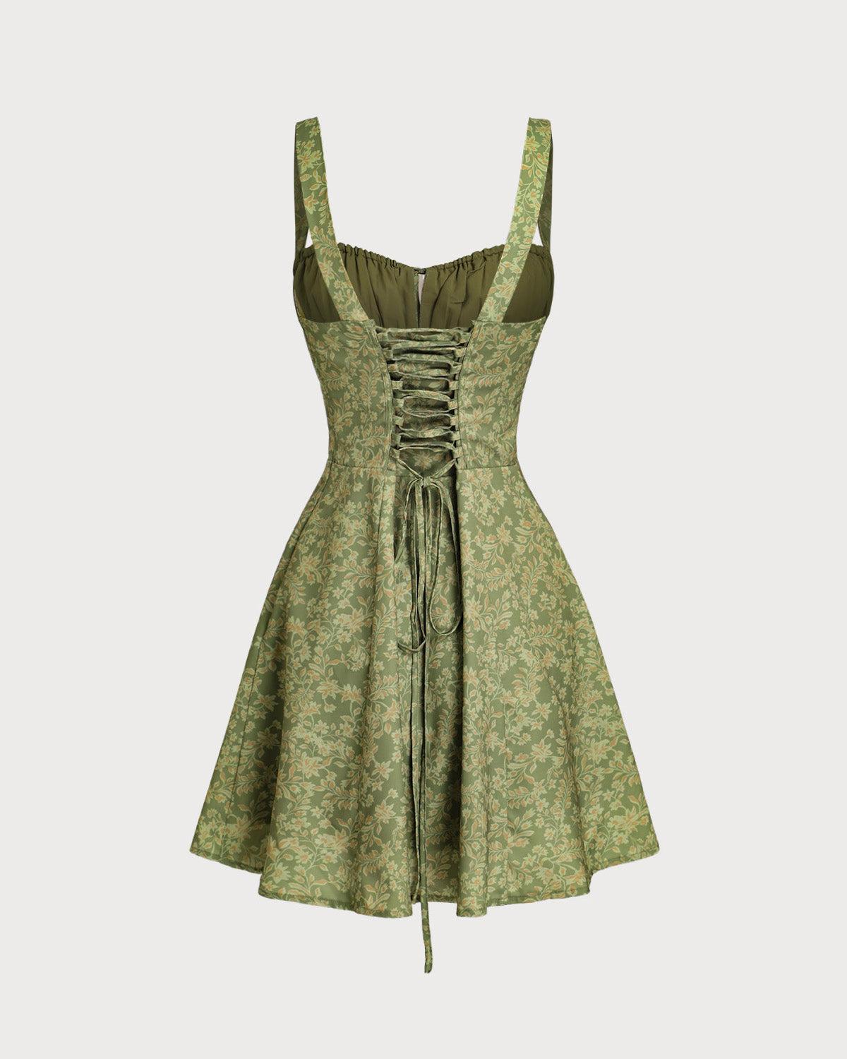 Green Floral Ruched Slip Mini Dress Product Image