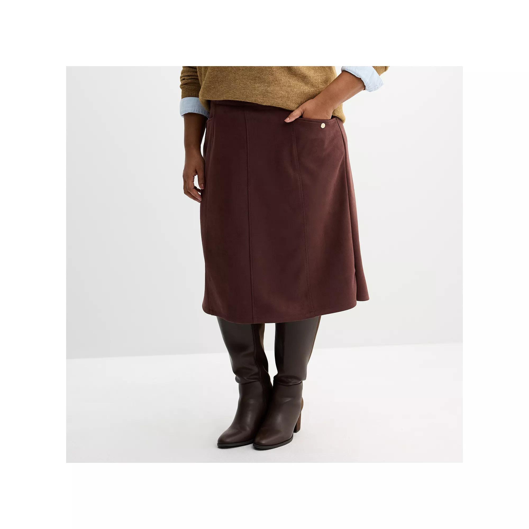 Plus Size Croft & Barrow® Faux Suede Midi Skirt, Women's, Size: 2XL, Brown Product Image