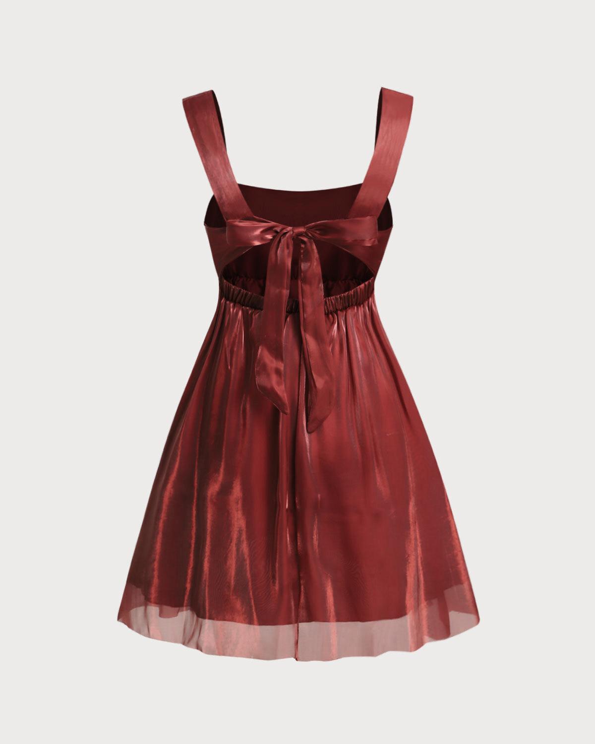 Wine Red Square Neck Slip Mini Dress Product Image