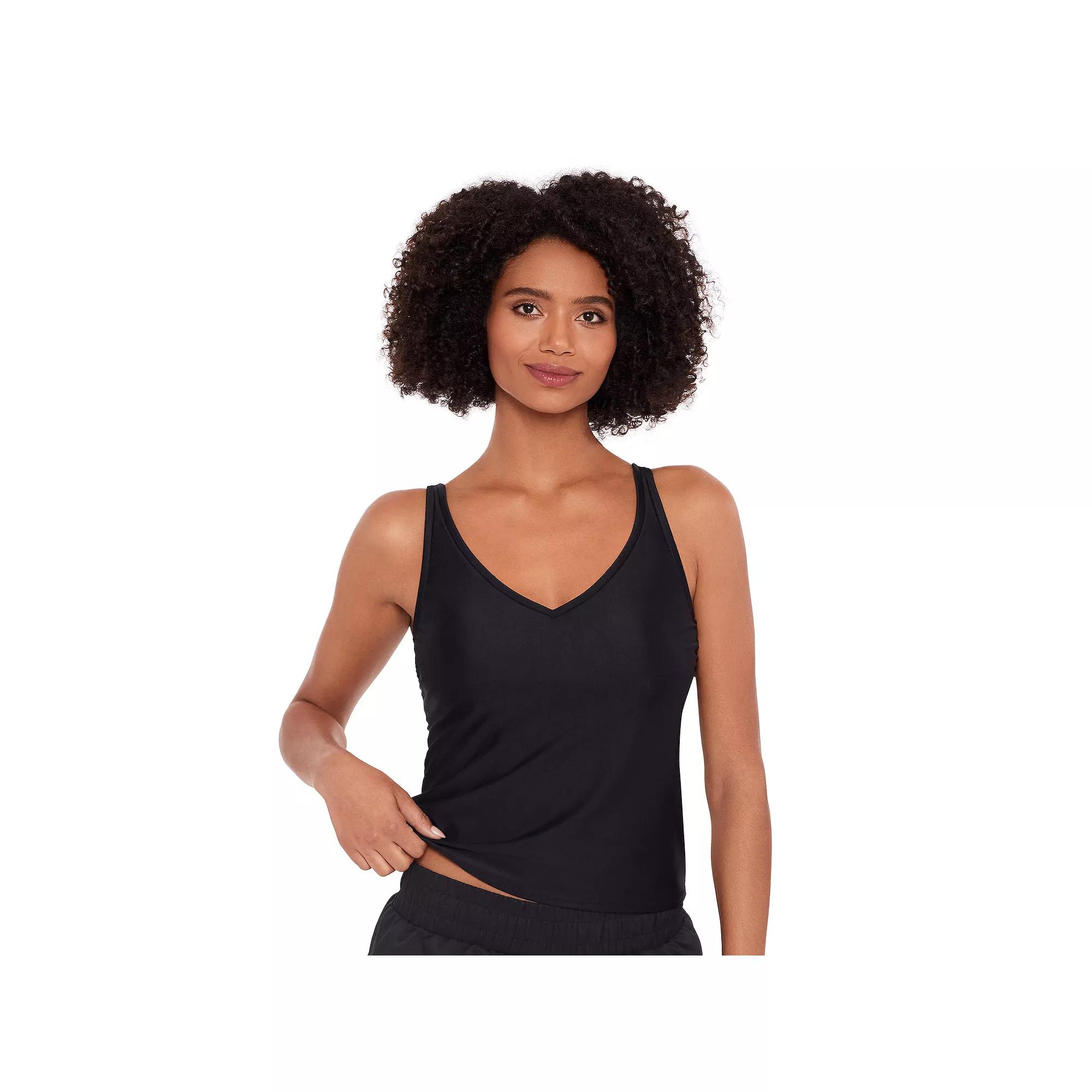 Women's Eco Beach V-Neck Strappy Back Tankini Swim Top, Size: Large, Black Product Image