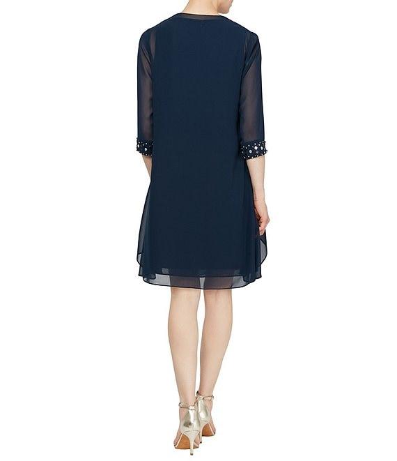 Ignite Evenings Chiffon Beaded Crew Neck 3/4 Sleeve 2-Piece Jacket Dress Product Image