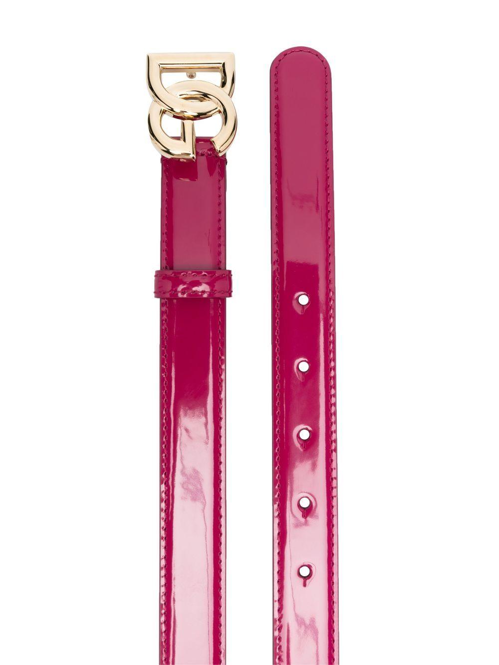 DOLCE & GABBANA Logo Calf Patent Leather Belt Perforated Holes In Multicolor Product Image