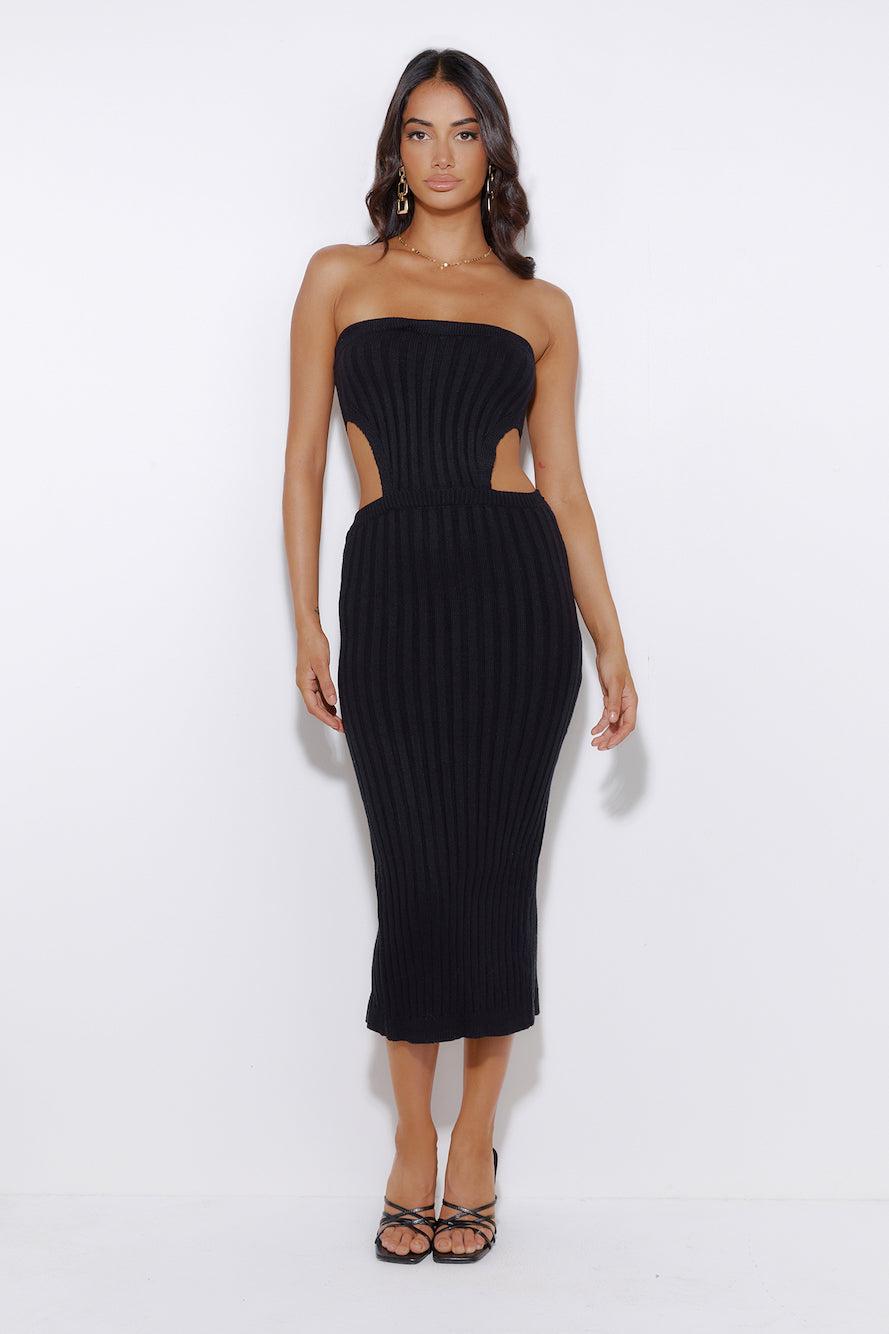 Everyday Style Ribbed Midi Dress Black Product Image