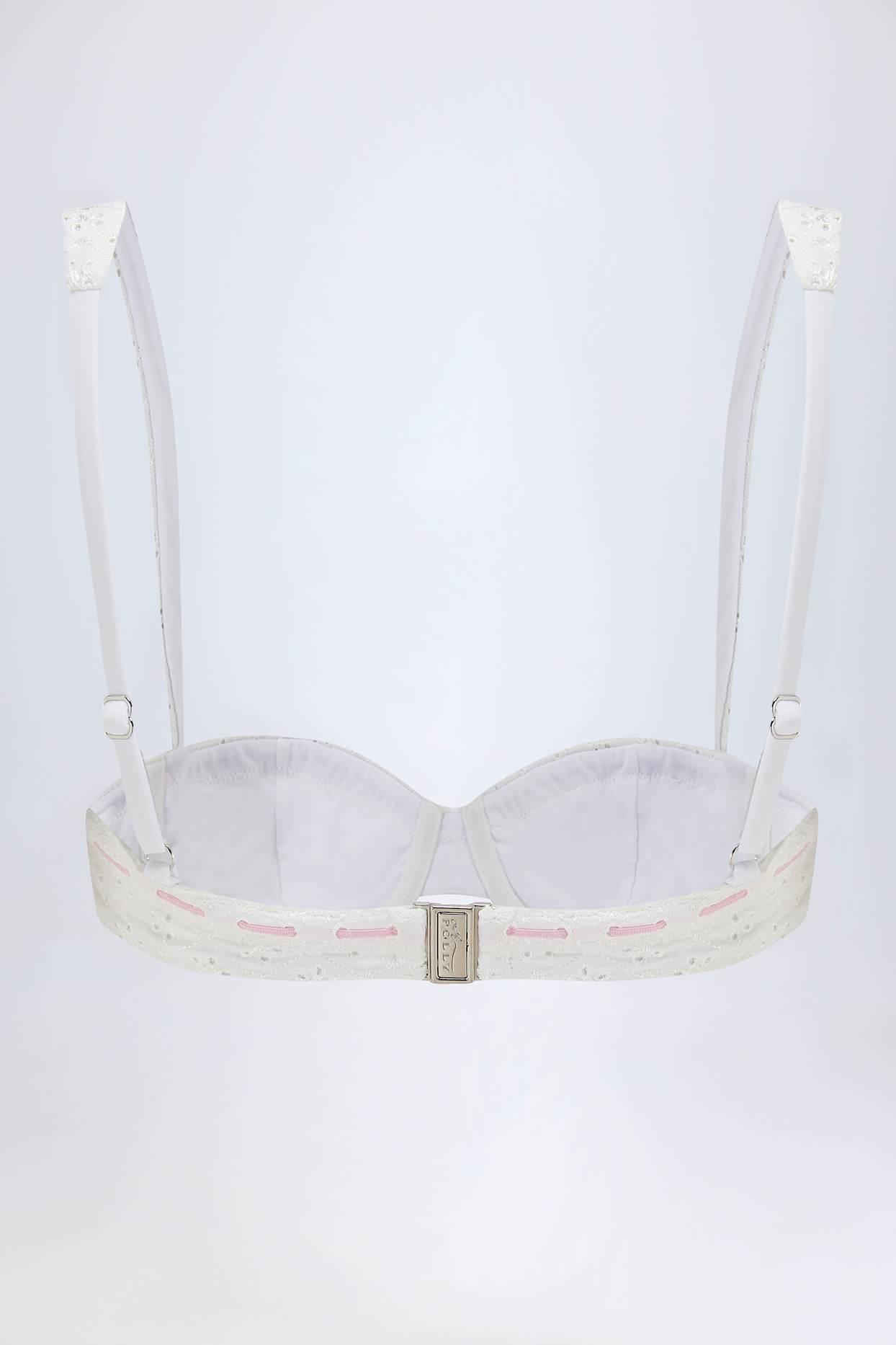 Broderie Anglaise Underwired Balconette Bikini Top in White Product Image