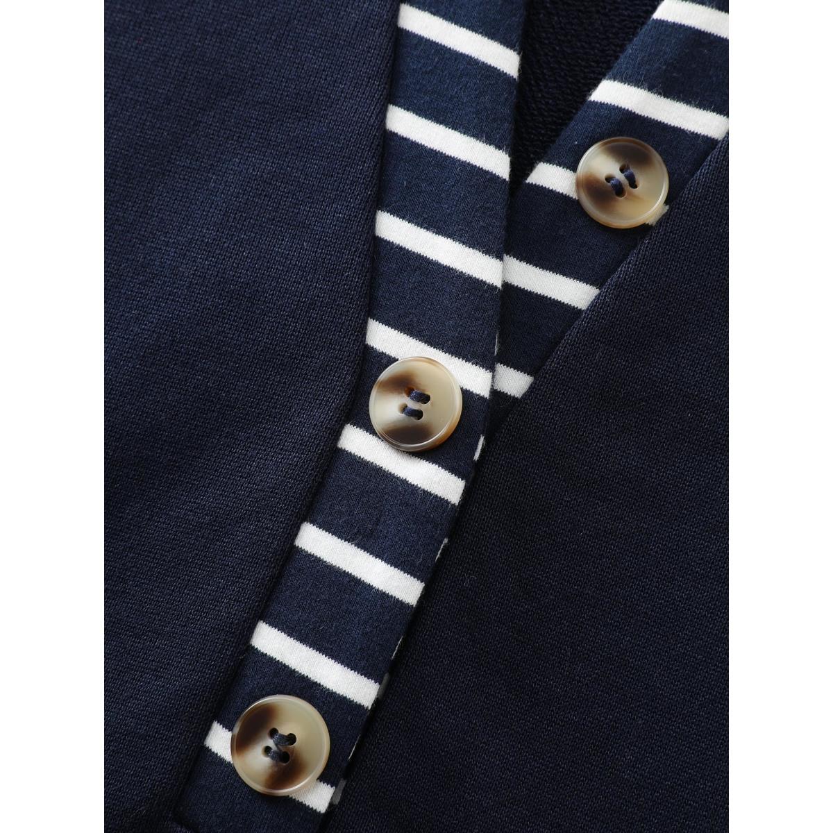 Plus Size Striped Plaid Split Neckline Sweatshirt Women Midnight Leisure Contrast Flat collar with V-notch Casual Sweatshirts BloomChic 26/4X Product Image