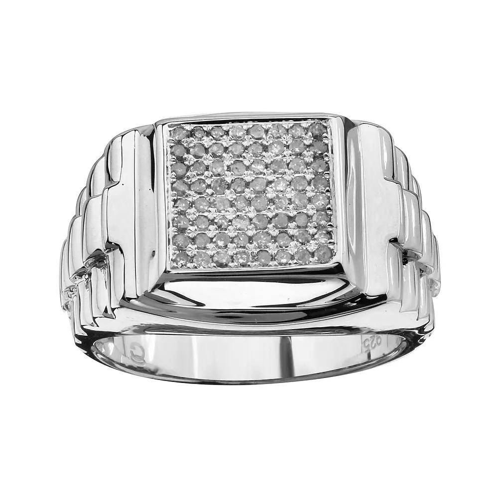 Men's Sterling Silver Band & 1/2 C.T. T.W. Diamond Ring, Size: 10, Silver Tone Product Image