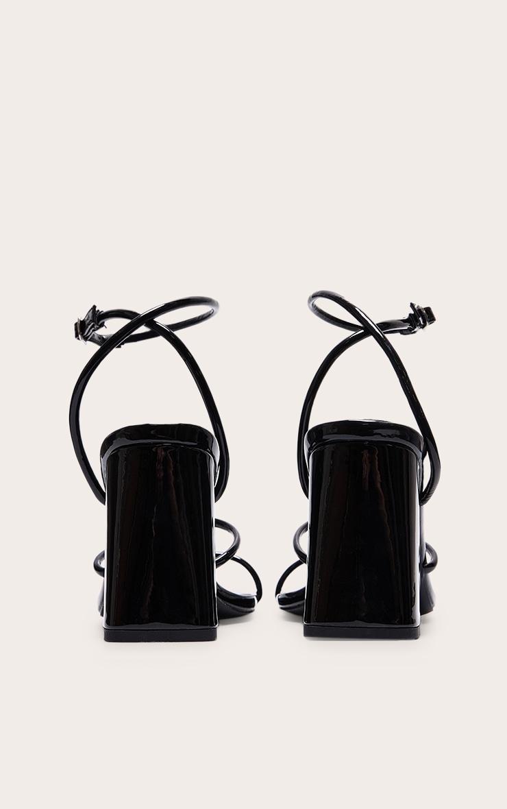 Black Wide Fit PU Patent Square Toe Strappy Block Heeled Sandals Product Image