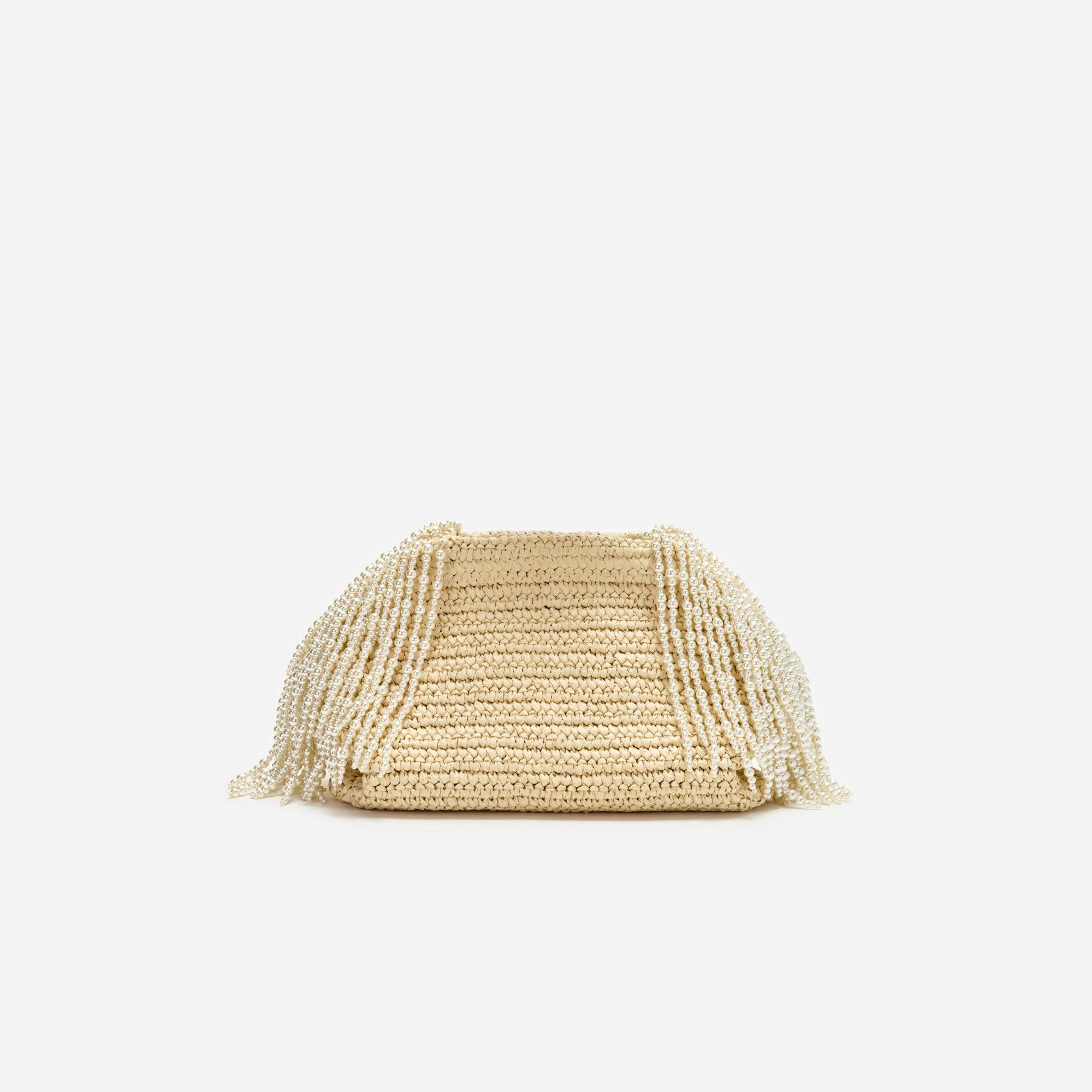Raffia Pearl Fringe Clutch Product Image