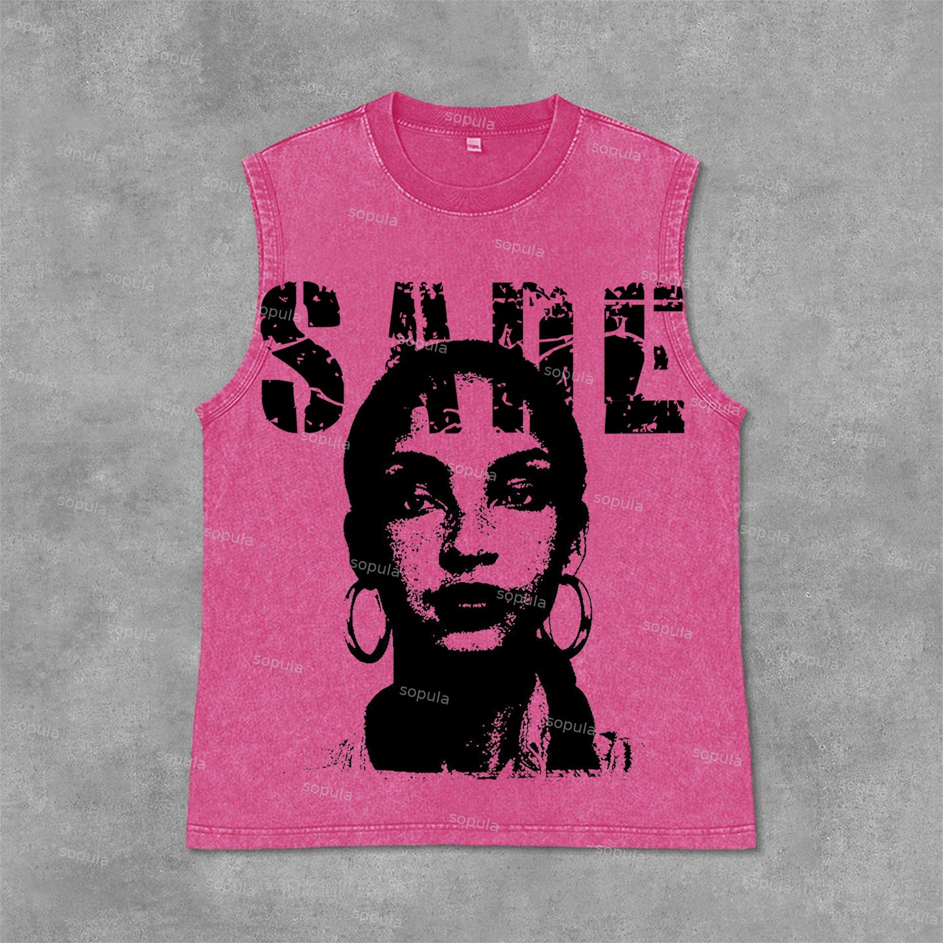 Sopula Sade Adu Graphics Print Acid Washed Tank Top Product Image