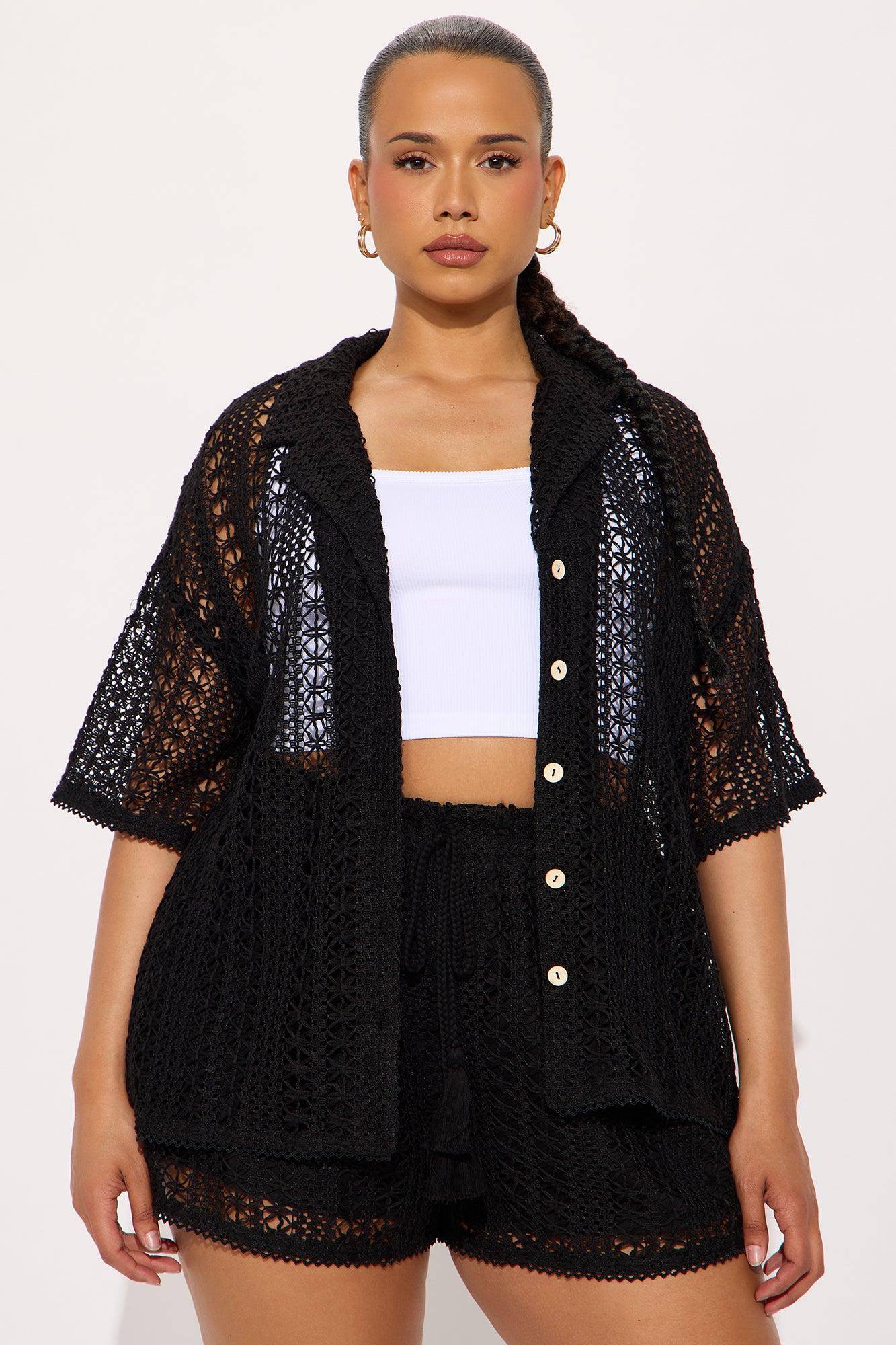 Meet At Dusk Crochet Short Set - Black Female Product Image