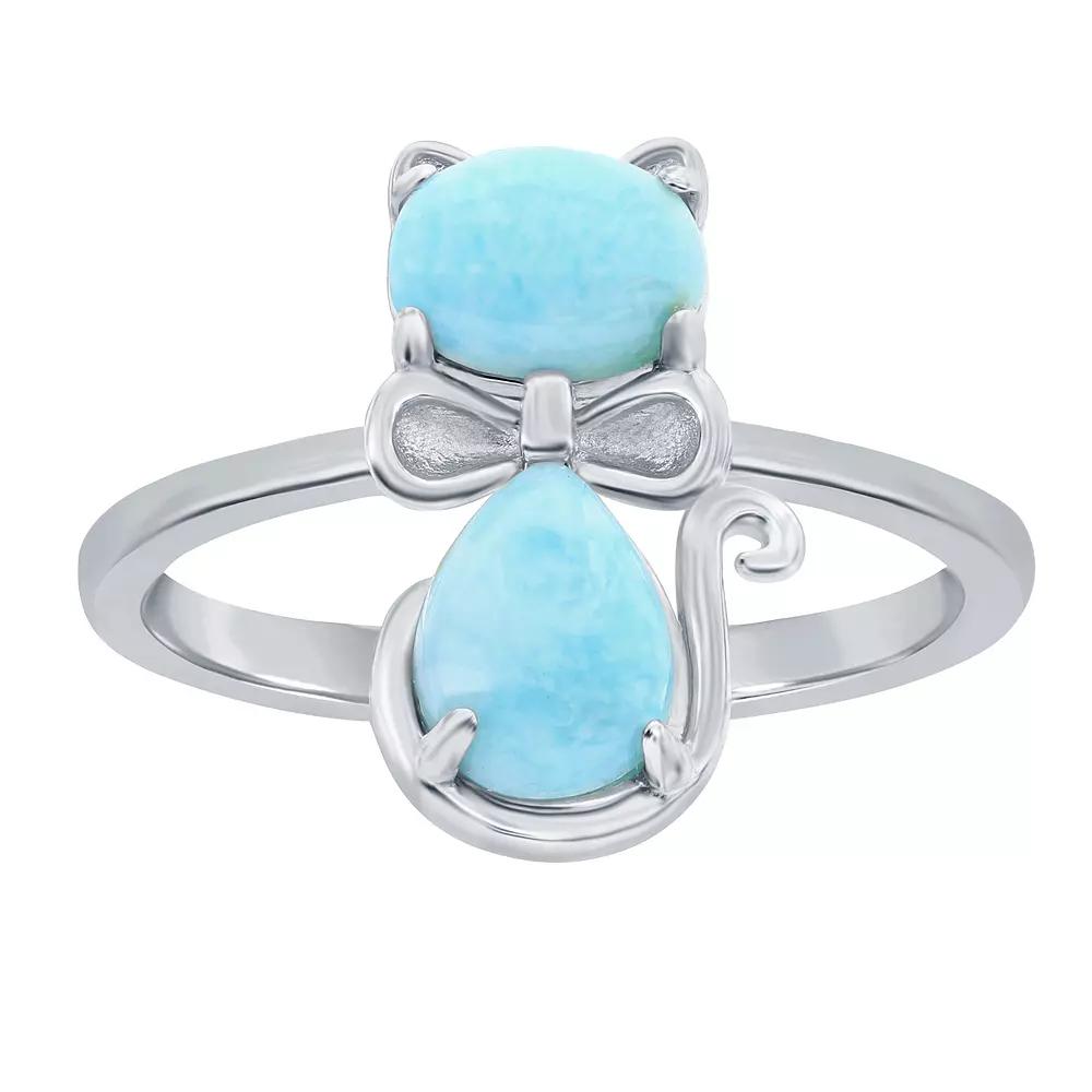Sterling Silver Genuine Larimar Cat Ring, Women's, Size: 8 Product Image