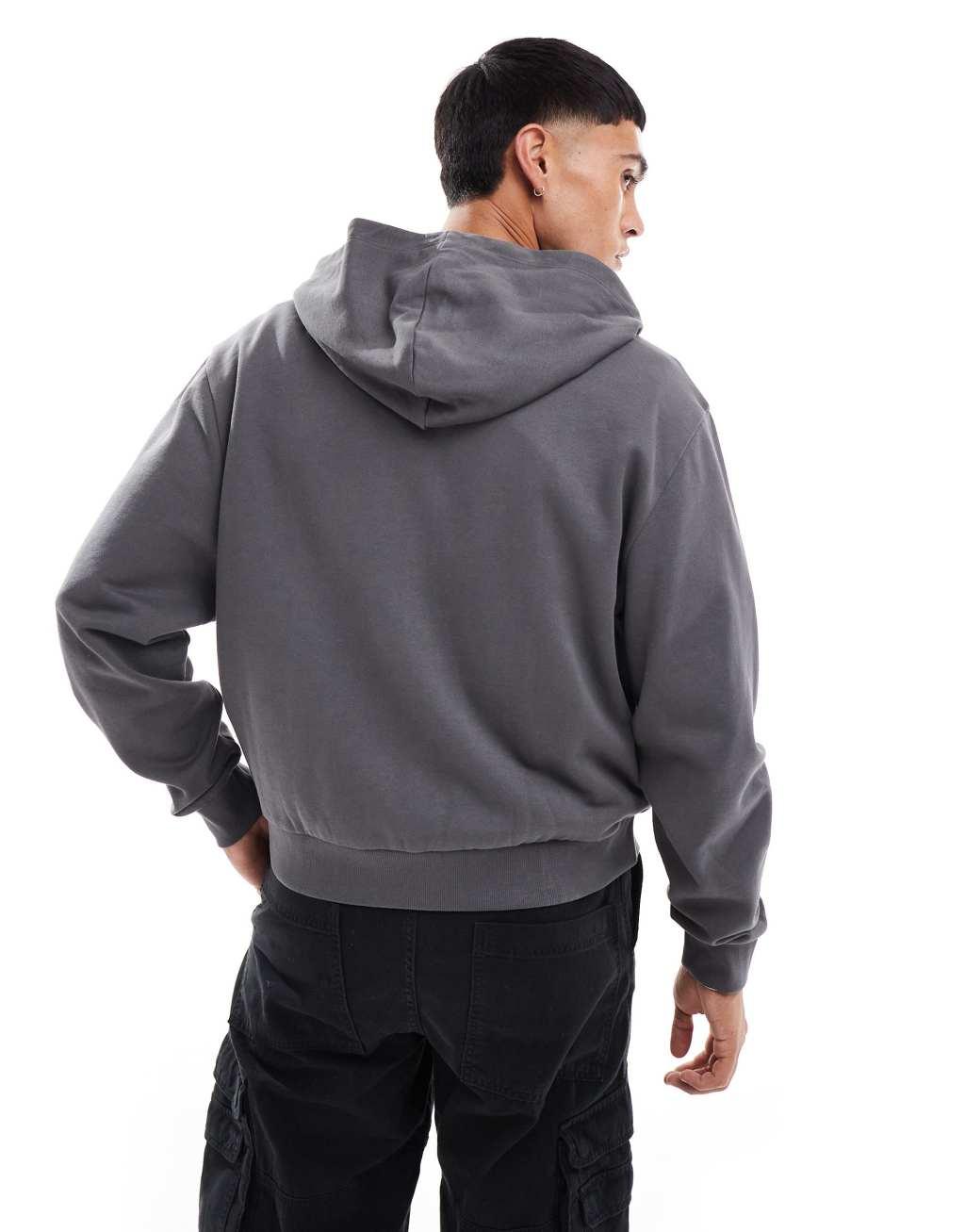 ASOS DESIGN essential boxy oversized zip through hoodie in charcoal Product Image