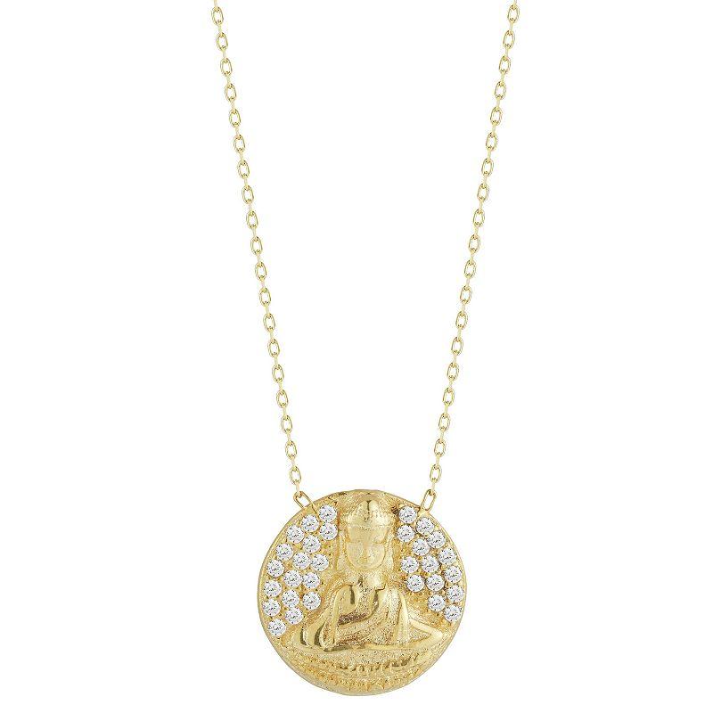 Sunkissed Sterling Sterling Silver Cubic Zirconia Buddha Medallion Necklace, Womens Silver Tone Product Image