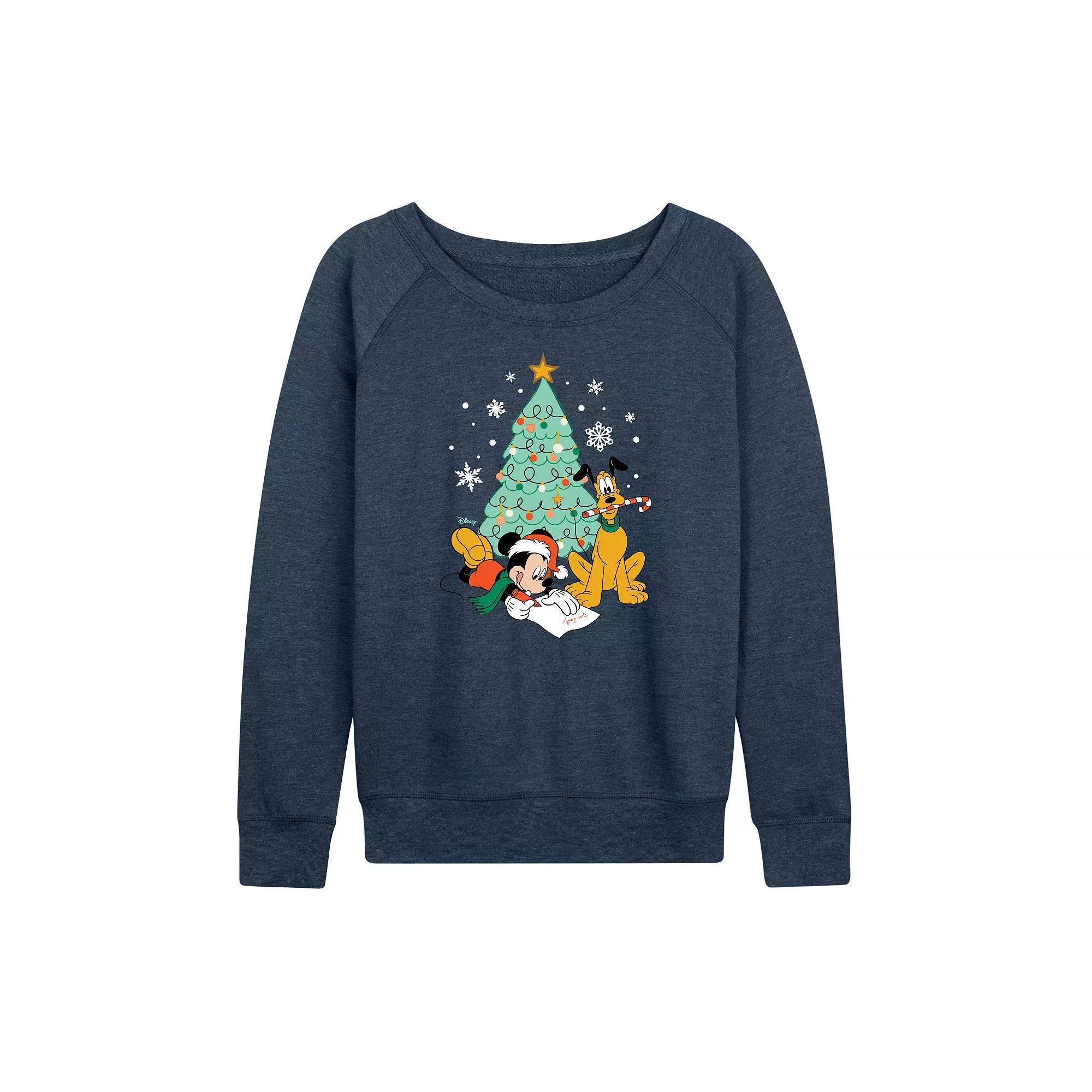 Disney's Mickey Mouse and Pluto Women's Christmas Tree French Terry Long Sleeve Tee,  Product Image