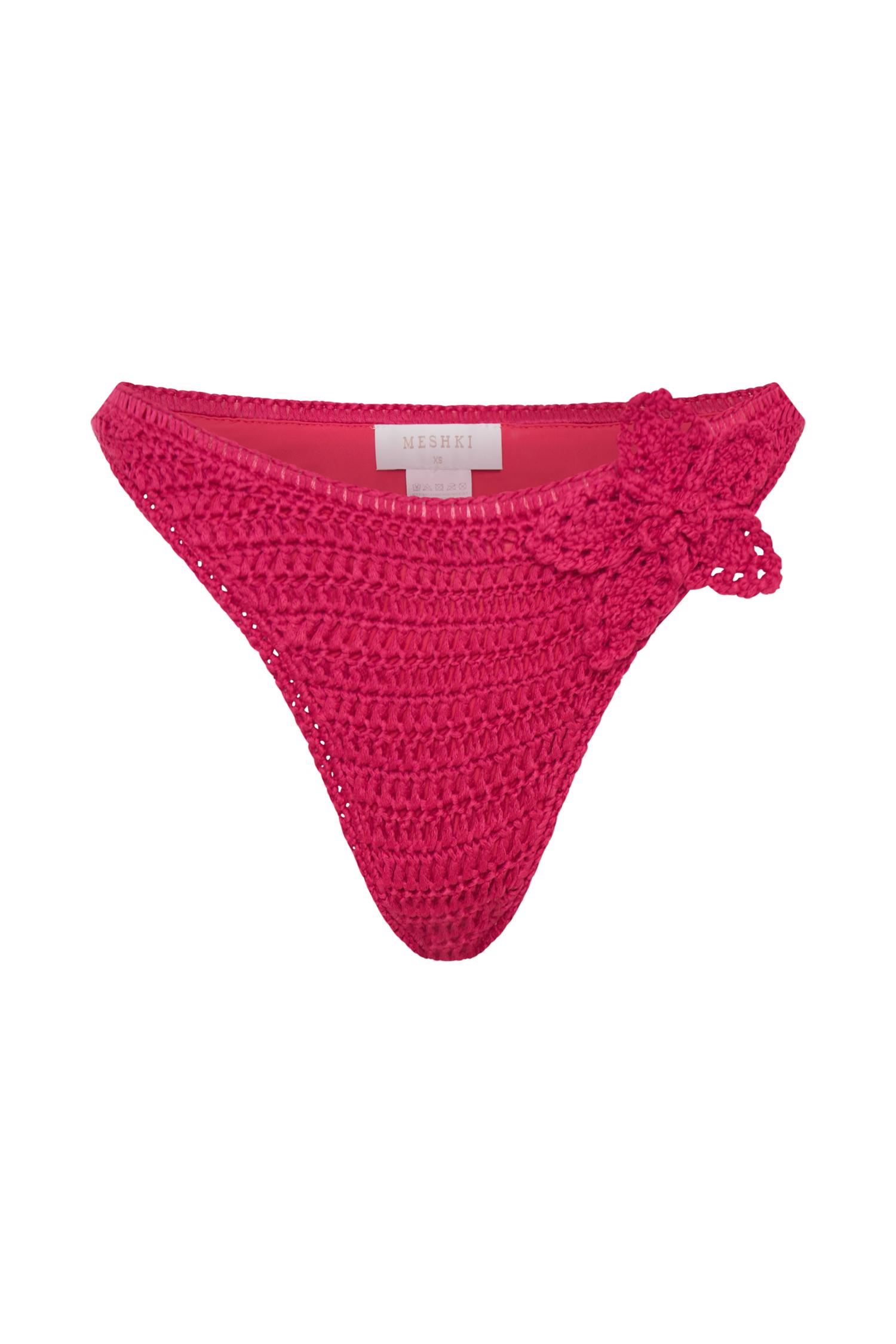 Skye Floral Crochet Tie Up Bikini Bottom - Pink Cherry Product Image