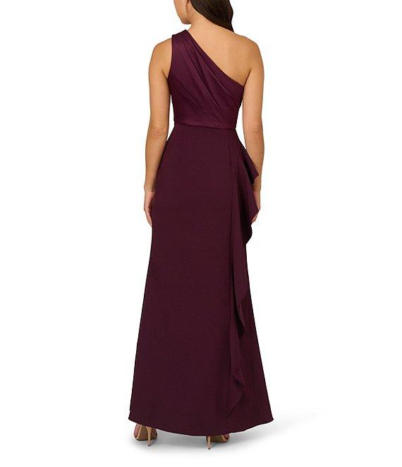 Adrianna Papell One Shoulder Sleeveless Cascading Ruffle Draped Mermaid Gown Product Image