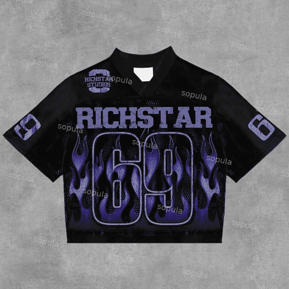 Sopula Vintage Rich Star No 69 Graphics Blokecore Blokette V-Neck T-Shirt Product Image