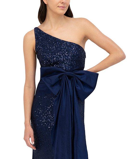 Eliza J Sequin One Shoulder Sleeveless Bow Side Gown Product Image