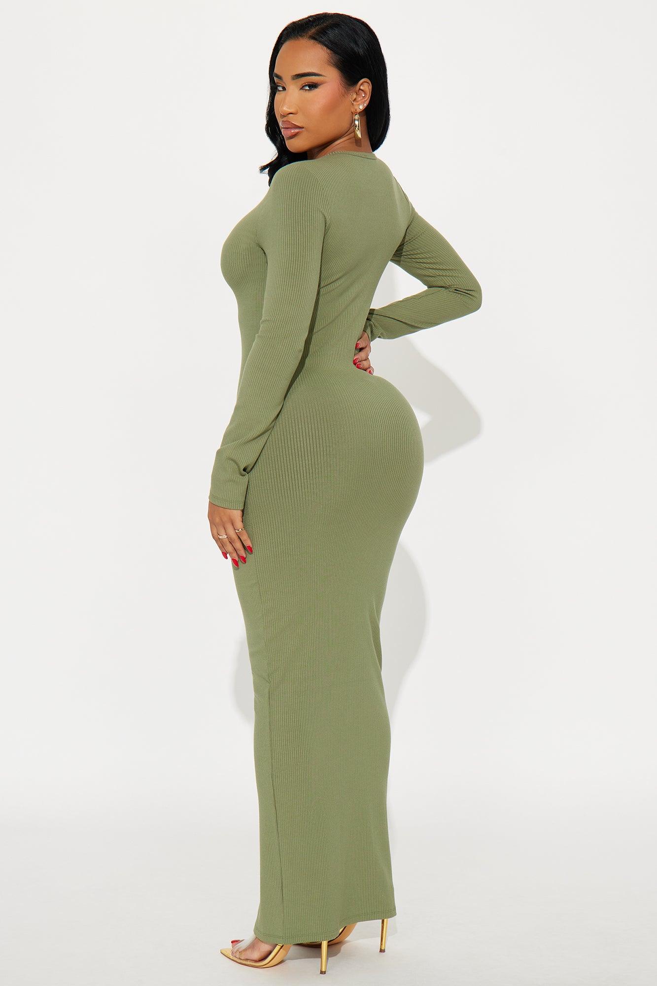 Weekend Vibin' Ribbed Maxi Dress - Olive Female Product Image