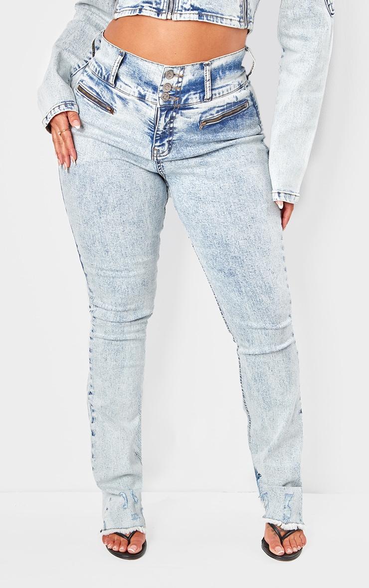 Shape Light Blue Denim High Waisted Ripped Hem Jeans Product Image